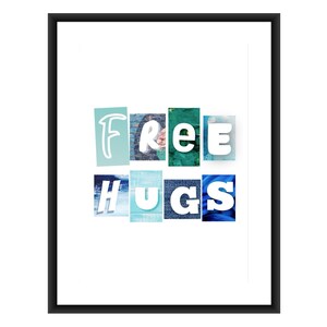 Abrazos gratis collage negro + blanco decoración de pared A4 Print, dormitorio, habitación para niños, regalo de casa nueva, calentamiento de la casa, galería de carteles pared