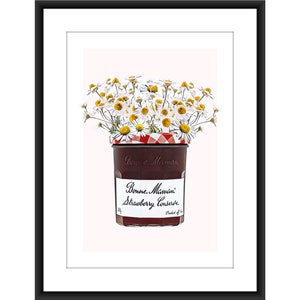 Strawberry jam, A4 poster print fruit diner food art , breakfast, kitchen, daisy, wild follower, dining room,cooking