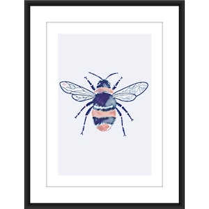 Bumble Bee Art grey lilac purple Insect A4 Poster, kitchen, bathroom, hallway, office, bedroom,boho, nature.Dining room