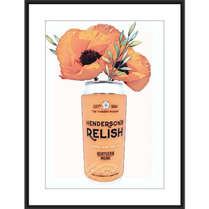 Vintage Boho Orange Hendersons Relish Jar Poppy Kitchen A4 Poster, Esszimmer, Speisekammer. Retro. Sheffield