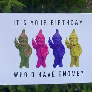 Carte d’anniversaire de gnome drôle, Salutations, Rose effronté, jaune, vert, jardinage, frère, sœur, petit ami, petite amie, ami, papa, maman, idiot