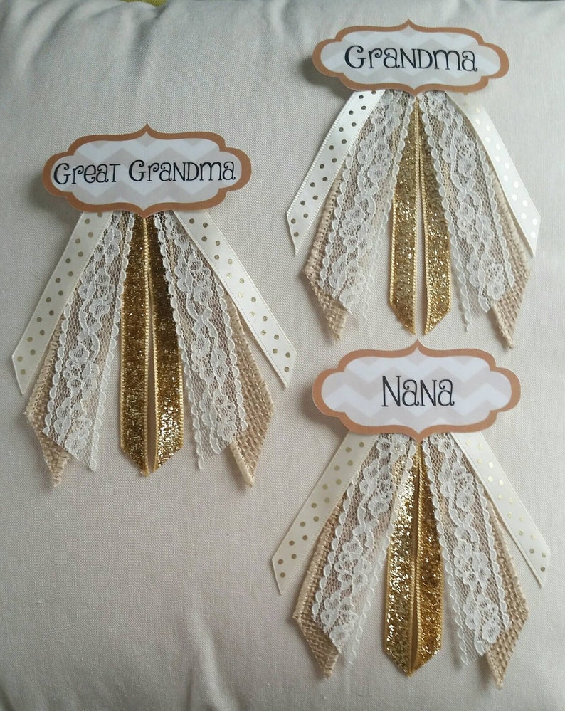 Baby Shower Corsage Pins - ANY NAME Set of 3 Custom Colors Personalized message seller with personalization and color choices