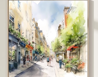 London abstract cityscape, London Street Art Print, Watercolor Painting