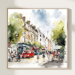 London Painting Art Print Poster, Bright Colourful City Watercolour Illustration