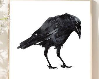 Kruk akwarelowy: Czarny ptak, wydruk giclee