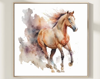 Farmhouse Horse Decor, Horse watercolor Painting Print, Horse Running, Gift for Him