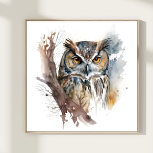 Owl Watercolor Painting Art Print, Woodland Fine Art Print, Owl Watercolor Art, Owl Wall Art Print, Bird Painting, Home Decor Gift . OP