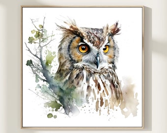 Watercolor Owl Art Print: Tawny Bird Wall Decor