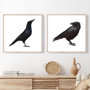 PRINTABLE Watercolor Raven Bird Art Print Set of 2 Paintings