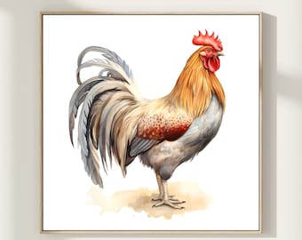 Rooster watercolor painting art print, neutral wall art, home decor gift