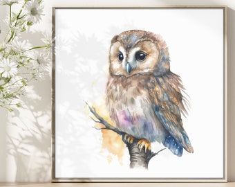 Owl Watercolor Painting, Art Print, Nursery Woodland Fine Art Print, Owl Watercolor Art, Owl Wall Art Print, Cute Bird, Nursery Decor. OP