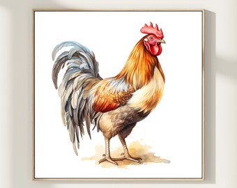 Rooster Square Neutral Watercolor Painting Art Art Print Home Decor Wall Art. RR