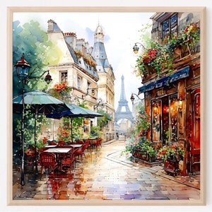Impression d'art carré de Paris voyage Paris décoration murale arbres roses fleurs florales colorées carte peinture Illustration filles décoration murale