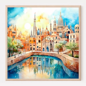 Spain, Barcelona Travel Poster, Barcelona Painting Poster, Barcelona Art, Watercolor Art, Travel Posters, Travel Gifts, Wall Decor