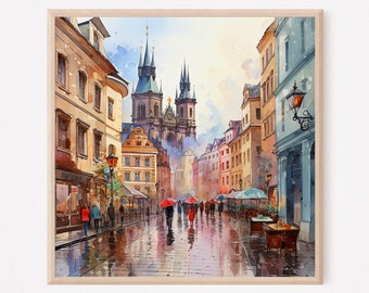 Prague Watercolor Print: Czech Republic Travel Poster