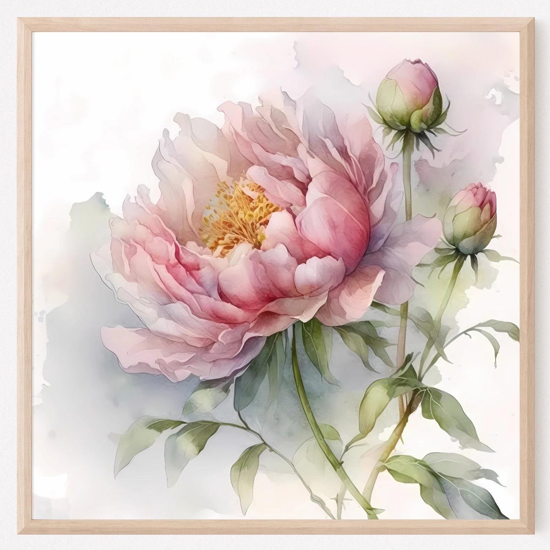 Pink Peonies Watercolor Print Botanical Flower Art Spring Wall Decor ...