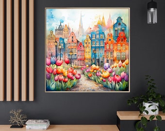 Amsterdam Tulip Watercolor Art Print: Netherlands Travel Decor