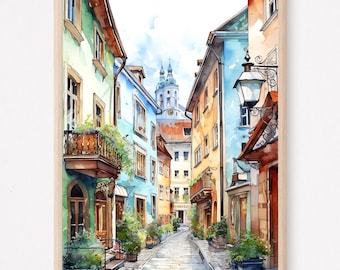 Innsbruck Austria Watercolor Art Print: Bohemian Travel Poster