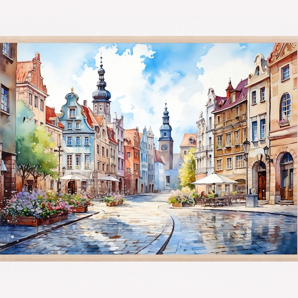 Warsaw art print, Warsaw wall art, Warsaw Old Town poster, Warsaw painting, Poland art, Warsaw travel poster, Poland poster, Home Decor