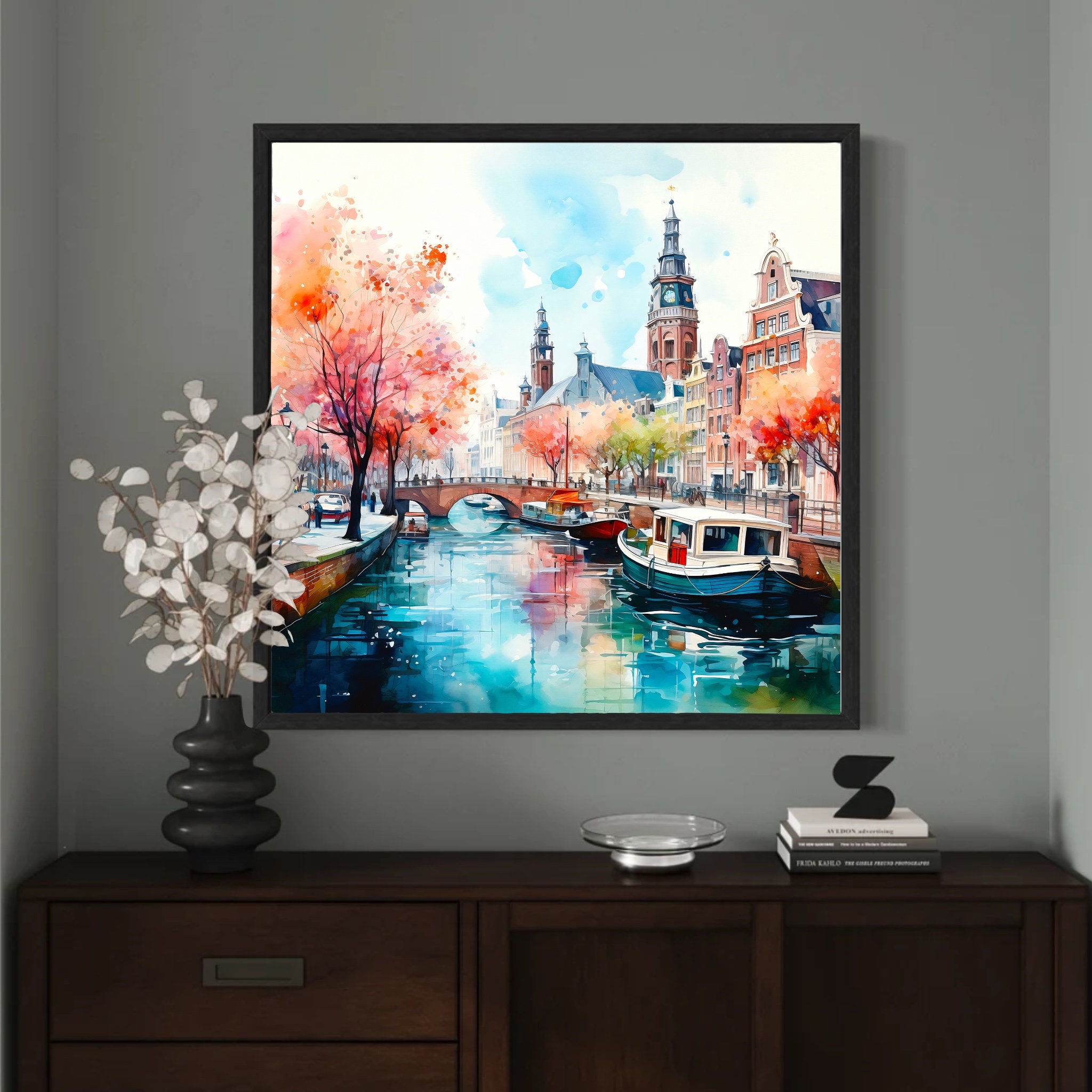 Amsterdam Canal Watercolor Art Print: Netherlands Travel Poster - Etsy