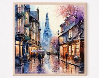 London Aquarell Druck: City Street Szene (Giclee)