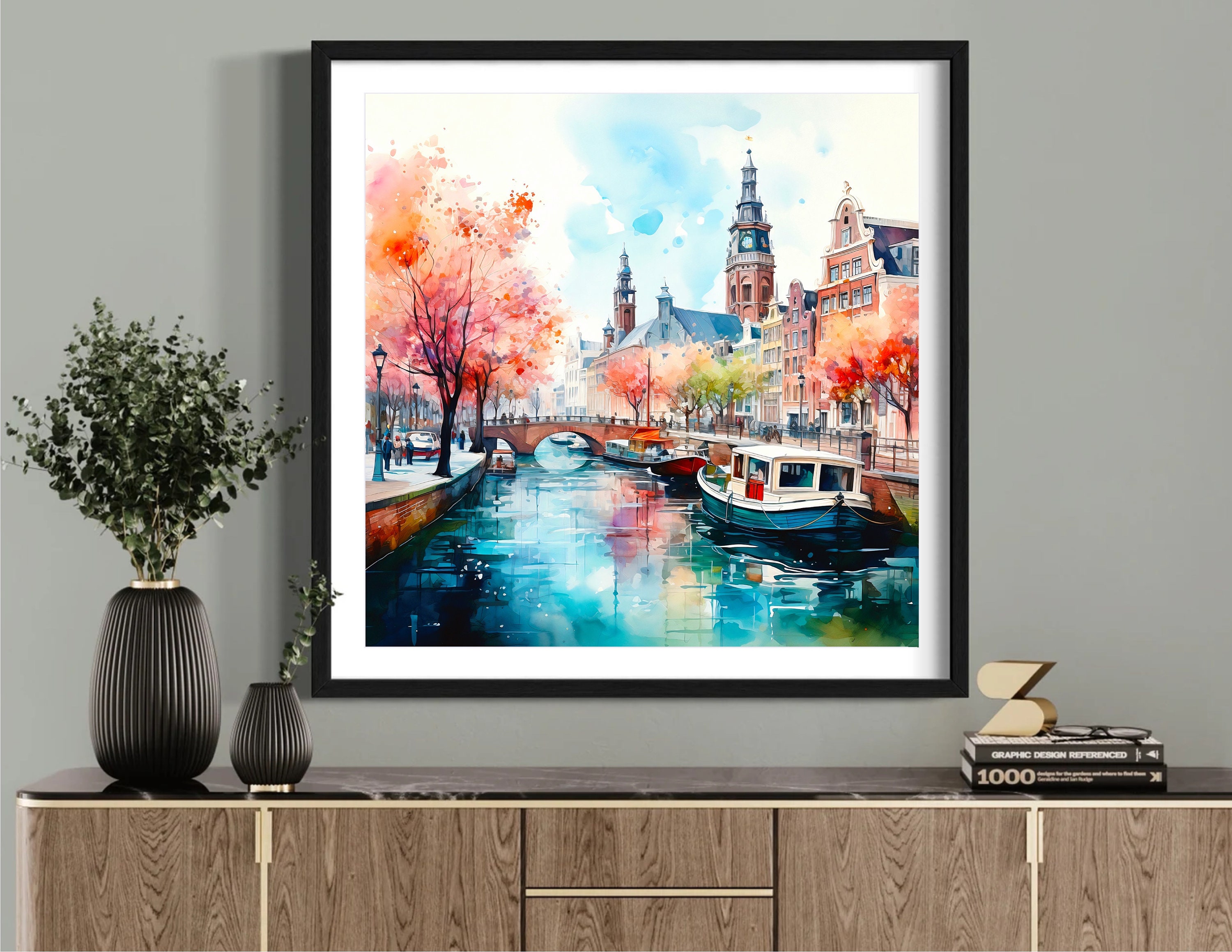 Amsterdam Canal Watercolor Art Print: Netherlands Travel Poster - Etsy
