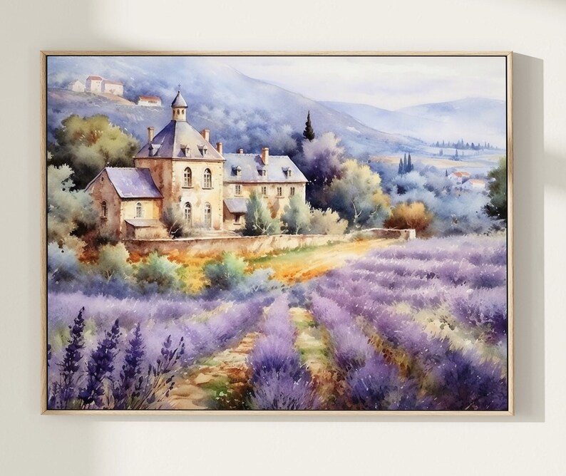Tuscany landscape painting lavender field wall art italy art print farmhouse wall decor large wall art