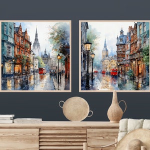 London Prints, Set of 2 Bohemian Style London Posters, Neutral Colors London Painting, London Wall Ar. LO