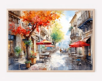 Madrid Cityscape Watercolor Art Print: Spain Travel Gift