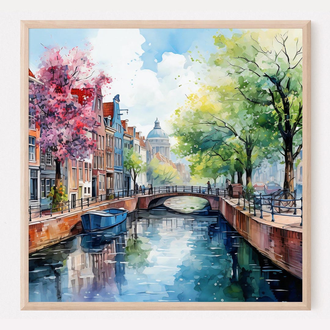 Amsterdam Canal Watercolor Print: Springtime Architecture Art - Etsy