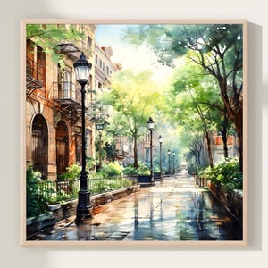 Chicago street watercolor painting print, Chicago poster, Chicago wall art, Chicago artwork, Chicago cityscape home decor gift art
