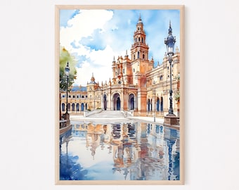 Seville Plaza De Espana, Spain Wall Art, Seville Art Print, Travel Gift, Spain Art Print, Europe Print, Seville Art Print, Seville Wall Art