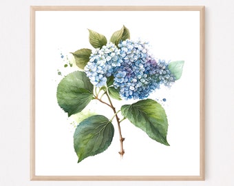 Blue Hydrangea Floral Watercolor Print, Hydrangea Art Print, Hydrangea Painting, Hydrangea Farmhouse Decor, Watercolor Floral Painting. HY