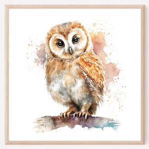 Owl Painting Art Print, Owl Print Wall Art, Square Poster, Bird Art, Office Decor, Home Decor, Owl Gift. OP