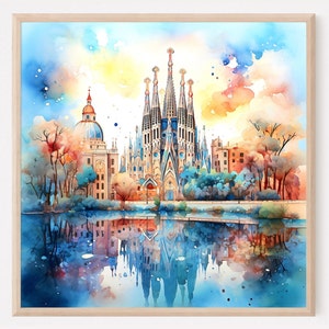 Spain, Barcelona painting art print, Barcelona travel poster, Barcelona poster, Barcelona art, Barcelona wall art, Barcelona print