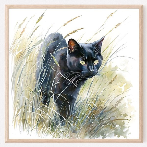 Black Cat Garden Painting Art Etsy