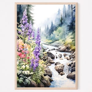 Impression d'art du parc national du mont Rainier, peinture du mont Rainier, aquarelle du mont Rainier, art mural montagne, cadeau déco