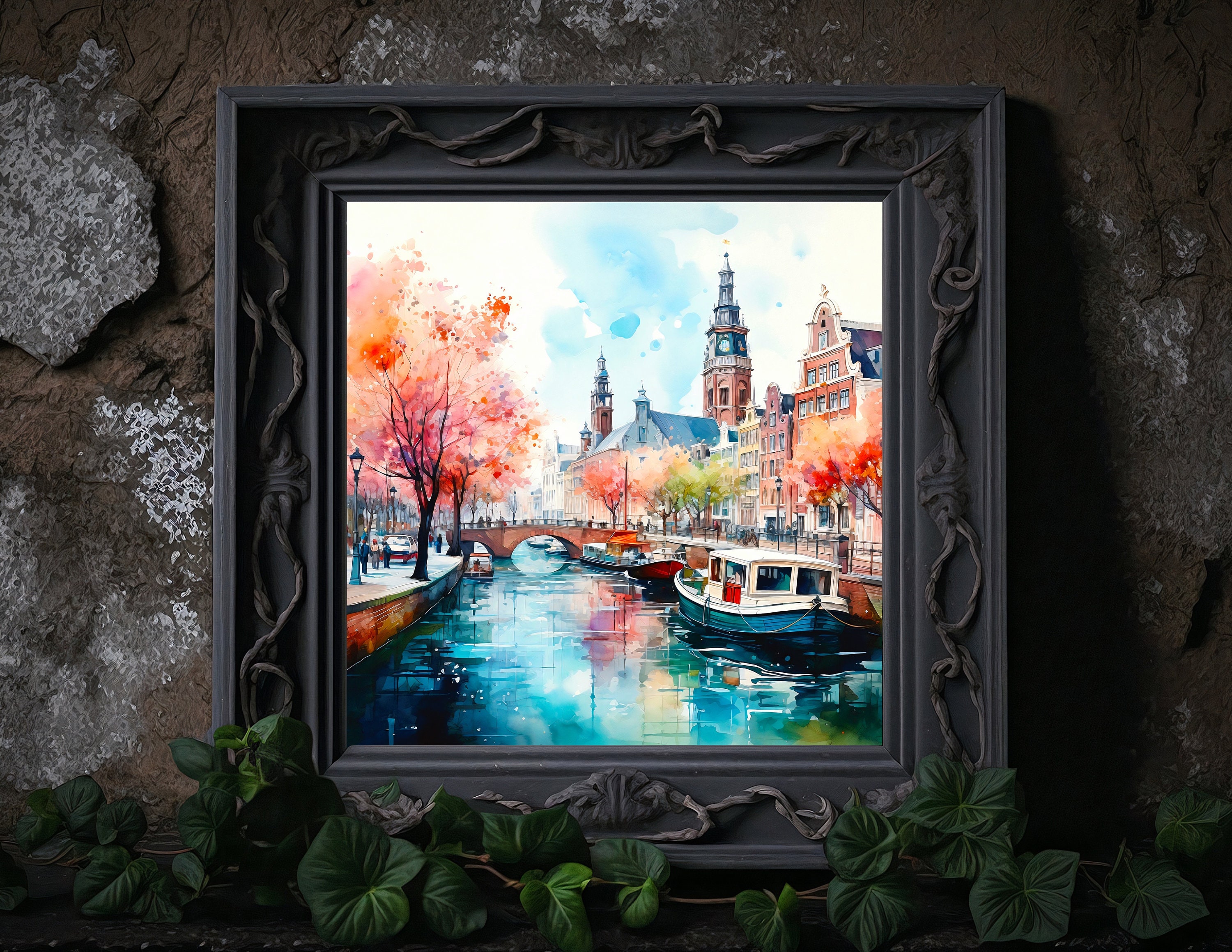Amsterdam Canal Watercolor Art Print: Netherlands Travel Poster - Etsy