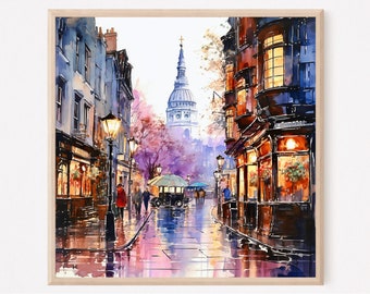 London Aquarell Print: Boho Stadtbild Wandkunst