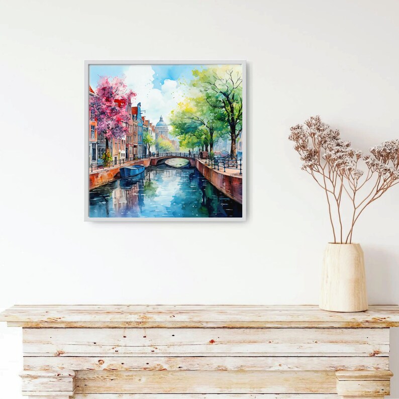 Amsterdam Canal Watercolor Print: Springtime Architecture Art - Etsy