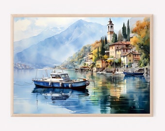 Lake Como Art Print: Watercolor Travel Poster
