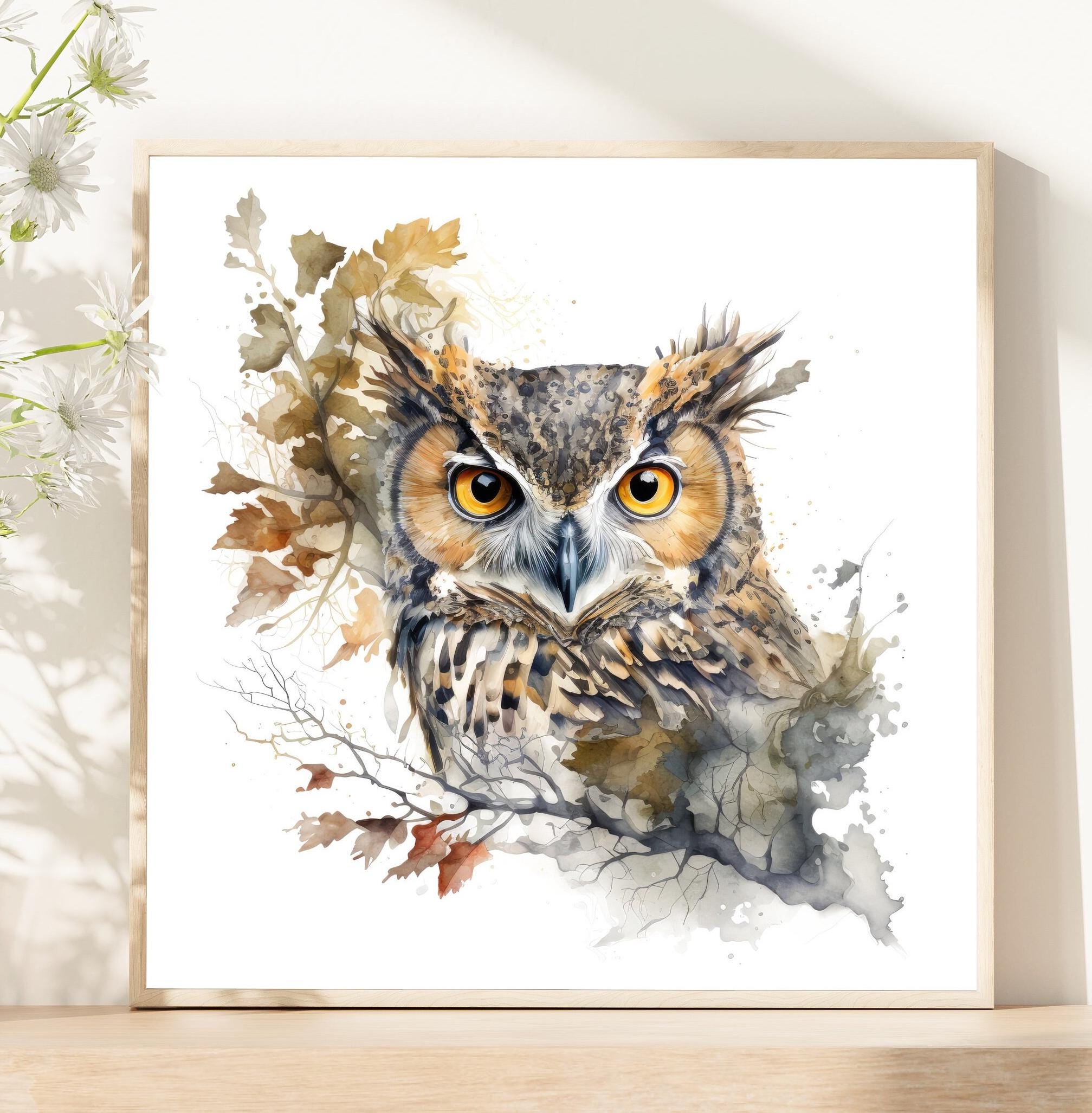 Owl Watercolor Art Print: Woodland Nursery Decor