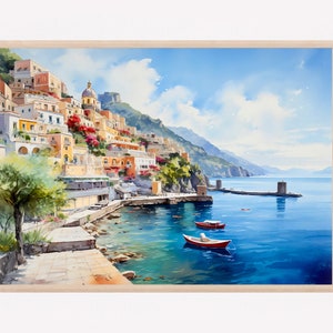 Positano, Amalfi Coast Art, Italy Art Print, Travel Gift, Travel Poster, Europe Print, Italian Coast, Italian Riviera, Housewarming Gift