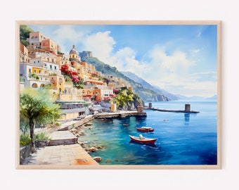 Positano Art Print: Amalfi Coast Watercolor Cityscape
