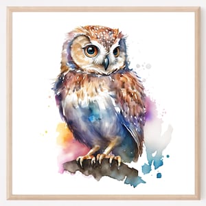 Owl Painting, Art Print, Nursery Woodland Fine Art Print, Owl Watercolor Art, Owl Wall Art Print, Cute Bird, Nursery Decor. OP