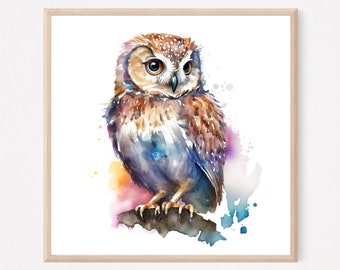 Watercolor Owl Art Print: Woodland Nursery Decor