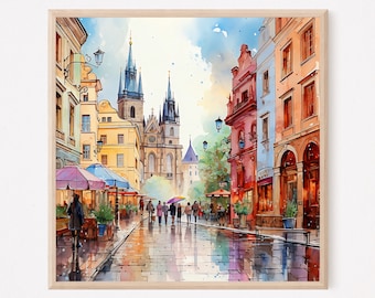 Prague Art Print, Retro Travel Poster