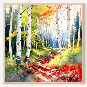 Aspen Trees Print Autumn Landscape Birch Trees Wall Art Home Decor Gift Art
