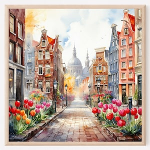 Amsterdam Art Print, Netherlands Print, Holland Wall Art, Amsterdam Gift, Tulips, Travel Print, Travel Poster, Gift, Housewarming Gift