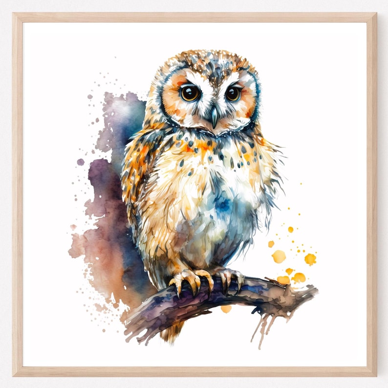 Barn Owl Watercolor Print Square Wall Art Woodland Animal Home Decor ...